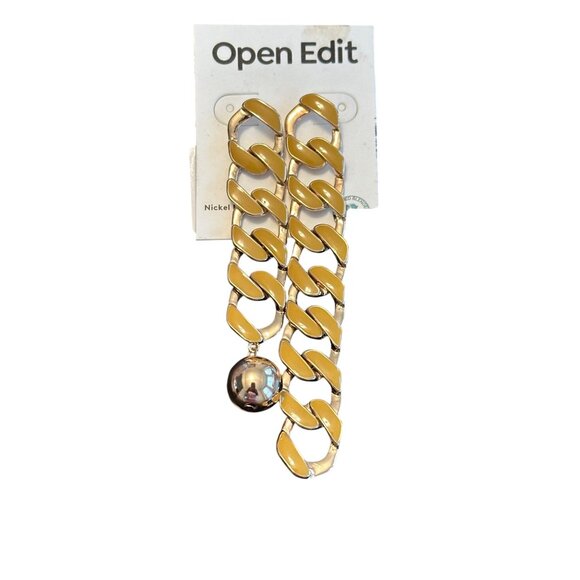 Open Edit Gold Chain Link Drop Style Asymmetrical Earrings Silver Ball Accent - Picture 1 of 5